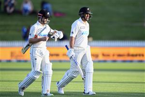 HAMILTON, NEW ZEALAND - DECEMBER 03: Kane Williamson and Ross Taylor of New Zealand (L-R) walk from the ground at the end of day one of the First Test match in the series between New Zealand and the West Indies at Seddon Park on December 03, 2020 in Hamilton, New Zealand. (Photo by Kai Schwoerer/Getty Images)