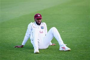 HAMILTON, NEW ZEALAND - DECEMBER 03: Roston Chase of the West Indies looks dejected at the end of day one of the First Test match in the series between New Zealand and the West Indies at Seddon Park on December 03, 2020 in Hamilton, New Zealand. (Photo by Kai Schwoerer/Getty Images)