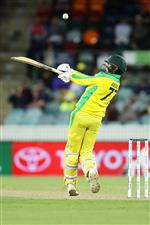 CANBERRA, AUSTRALIA - DECEMBER 02: Sean Abbott of Australia is dismissed by Sharldul Thakur of India during game three of the One Day International series between Australia and India at Manuka Oval on December 02, 2020 in Canberra, Australia. (Photo by Mark Kolbe/Getty Images)