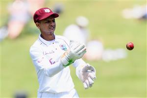 HAMILTON, NEW ZEALAND - DECEMBER 03: Shane Dowrich of the West Indies looks on during day one of the First Test match in the series between New Zealand and the West Indies at Seddon Park on December 03, 2020 in Hamilton, New Zealand. (Photo by Kai Schwoerer/Getty Images)