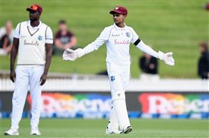HAMILTON, NEW ZEALAND - DECEMBER 03: Shane Dowrich of the West Indies reacts during day one of the First Test match in the series between New Zealand and the West Indies at Seddon Park on December 03, 2020 in Hamilton, New Zealand. (Photo by Kai Schwoerer/Getty Images)