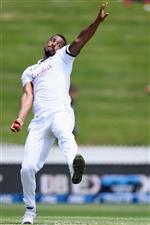 HAMILTON, NEW ZEALAND - DECEMBER 03: Shannon Gabriel of the West Indies bowls during day one of the First Test match in the series between New Zealand and the West Indies at Seddon Park on December 03, 2020 in Hamilton, New Zealand. (Photo by Kai Schwoerer/Getty Images)