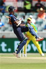 CANBERRA, AUSTRALIA - DECEMBER 02: Shikhar Dhawan of India bats during game three of the One Day International series between Australia and India at Manuka Oval on December 02, 2020 in Canberra, Australia. (Photo by Mark Kolbe/Getty Images)