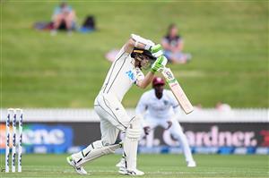 HAMILTON, NEW ZEALAND - DECEMBER 03: Tom Latham of New Zealand bats during day one of the First Test match in the series between New Zealand and the West Indies at Seddon Park on December 03, 2020 in Hamilton, New Zealand. (Photo by Kai Schwoerer/Getty Images)