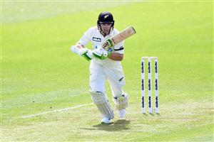 HAMILTON, NEW ZEALAND - DECEMBER 03: Tom Latham of New Zealand makes a run during day one of the First Test match in the series between New Zealand and the West Indies at Seddon Park on December 03, 2020 in Hamilton, New Zealand. (Photo by Kai Schwoerer/Getty Images)
