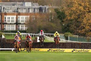 ESHER, ENGLAND - DECEMBER 04: Albi Tufnell riding Call Me Vic (R, yellow) on their way to winning The Sandown Park Amateur Jockeys' Handicap Chase at Sandown Park on December 04, 2020 in Esher, England. Owners and a limited number of the public are allowed to attend the meeting due to the Coronavirus pandemic. (Photo by Alan Crowhurst/Getty Images)