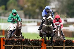 ESHER, ENGLAND - DECEMBER 04: Nico de Boinville riding Star Gate (blue) clear the last to win The Ballymore Winter Novices' Hurdle at Sandown Park on December 04, 2020 in Esher, England. Owners and a limited number of the public are allowed to attend the meeting due to the Coronavirus pandemic. (Photo by Alan Crowhurst/Getty Images)