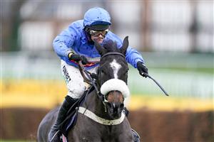 ESHER, ENGLAND - DECEMBER 04: Nico de Boinville riding Star Gate (blue) clear the last to win The Ballymore Winter Novices' Hurdle at Sandown Park on December 04, 2020 in Esher, England. Owners and a limited number of the public are allowed to attend the meeting due to the Coronavirus pandemic. (Photo by Alan Crowhurst/Getty Images)