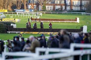 ESHER, ENGLAND - DECEMBER 05: Millie Wonnacott riding Doing Fine (L) on their way to winning The Betfair Exchange Back And Lay London National Handicap Chase as racegoers look on at Sandown Park on December 05, 2020 in Esher, England. Owners and a limited number of the public are allowed to attend the meeting due to the Coronavirus pandemic. (Photo by Alan Crowhurst/Getty Images)