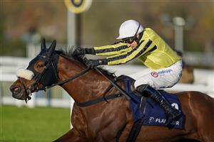 ESHER, ENGLAND - DECEMBER 05: Harry Skelton riding Allmankind clear the last to win The Planteur At Chapel Stud Henry VIII Novices' Chase at Sandown Park on December 05, 2020 in Esher, England. Owners and a limited number of the public are allowed to attend the meeting due to the Coronavirus pandemic. (Photo by Alan Crowhurst/Getty Images)