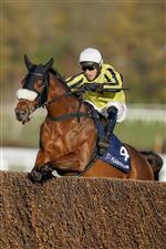 ESHER, ENGLAND - DECEMBER 05: Harry Skelton riding Allmankind clear the last to win The Planteur At Chapel Stud Henry VIII Novices' Chase at Sandown Park on December 05, 2020 in Esher, England. Owners and a limited number of the public are allowed to attend the meeting due to the Coronavirus pandemic. (Photo by Alan Crowhurst/Getty Images)