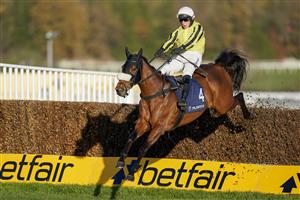 ESHER, ENGLAND - DECEMBER 05: Harry Skelton riding Allmankind clear the last to win The Planteur At Chapel Stud Henry VIII Novices' Chase at Sandown Park on December 05, 2020 in Esher, England. Owners and a limited number of the public are allowed to attend the meeting due to the Coronavirus pandemic. (Photo by Alan Crowhurst/Getty Images)