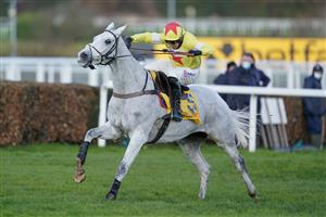 ESHER, ENGLAND - DECEMBER 05: Harry Skelton riding Politologue clear the last to win The Betfair Tingle Creek Chase at Sandown Park on December 05, 2020 in Esher, England. Owners and a limited number of the public are allowed to attend the meeting due to the Coronavirus pandemic. (Photo by Alan Crowhurst/Getty Images)