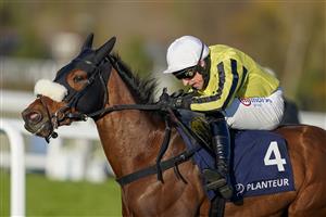 ESHER, ENGLAND - DECEMBER 05: Harry Skelton riding Allmankind clear the last to win The Planteur At Chapel Stud Henry VIII Novices' Chase at Sandown Park on December 05, 2020 in Esher, England. Owners and a limited number of the public are allowed to attend the meeting due to the Coronavirus pandemic. (Photo by Alan Crowhurst/Getty Images)