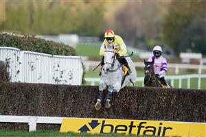 ESHER, ENGLAND - DECEMBER 05: Harry Skelton riding Politologue on their way to winning The Betfair Tingle Creek Chase at Sandown Park on December 05, 2020 in Esher, England. Owners and a limited number of the public are allowed to attend the meeting due to the Coronavirus pandemic. (Photo by Alan Crowhurst/Getty Images)