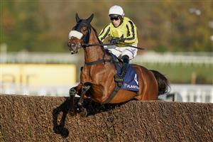 ESHER, ENGLAND - DECEMBER 05: Harry Skelton riding Allmankind clear the last to win The Planteur At Chapel Stud Henry VIII Novices' Chase at Sandown Park on December 05, 2020 in Esher, England. Owners and a limited number of the public are allowed to attend the meeting due to the Coronavirus pandemic. (Photo by Alan Crowhurst/Getty Images)