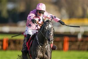 ESHER, ENGLAND - DECEMBER 05: Paddy Brennan riding Elham Valley (pink, pink cap) clear the last to win The Betfair Free Bet On The 1.50 Introductory Juvenile Hurdle at Sandown Park on December 05, 2020 in Esher, England. Owners and a limited number of the public are allowed to attend the meeting due to the Coronavirus pandemic. (Photo by Alan Crowhurst/Getty Images)