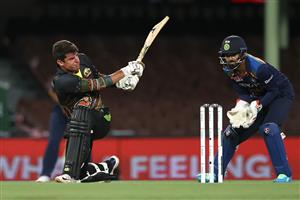 SYDNEY, AUSTRALIA - DECEMBER 06: Moises Henrquies of Australia bats during game two of the Twenty20 International series between Australia and India at Sydney Cricket Ground on December 06, 2020 in Sydney, Australia. (Photo by Ryan Pierse/Getty Images)