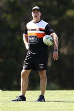 SYDNEY, AUSTRALIA - DECEMBER 07: Wests Tigers coach Michael Maguire watches on during the Wests Tigers NRL training session at St. Luke's Park North on December 07, 2020 in Sydney, Australia. (Photo by Mark Kolbe/Getty Images)