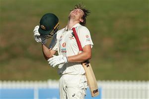 SYDNEY, AUSTRALIA - DECEMBER 07: Cameron Green of Australia A celebrates after hitting a century during day two of the three-day tour match between Australia A and India A at Drummoyne Oval on December 07, 2020 in Sydney, Australia. (Photo by Mark Metcalfe/Getty Images)