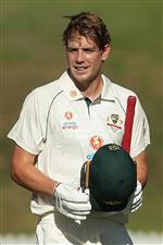 SYDNEY, AUSTRALIA - DECEMBER 07: Cameron Green of Australia A celebrates after hitting a century during day two of the three-day tour match between Australia A and India A at Drummoyne Oval on December 07, 2020 in Sydney, Australia. (Photo by Mark Metcalfe/Getty Images)