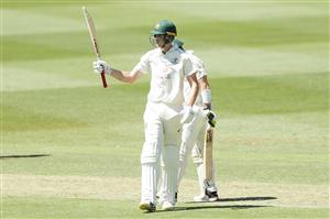 SYDNEY, AUSTRALIA - DECEMBER 07: Cameron Green of Australia A celebrates and acknowledges team mates after hitting a half century during day two of the three-day tour match between Australia A and India A at Drummoyne Oval on December 07, 2020 in Sydney, Australia. (Photo by Mark Metcalfe/Getty Images)