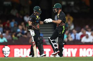 SYDNEY, AUSTRALIA - DECEMBER 06: Matthew Wade and D'Arcy Short of Australia shake hands during game two of the Twenty20 International series between Australia and India at Sydney Cricket Ground on December 06, 2020 in Sydney, Australia. (Photo by Ryan Pierse/Getty Images)