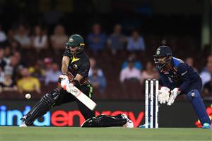SYDNEY, AUSTRALIA - DECEMBER 06: Glenn Maxwell of Australia bats during game two of the Twenty20 International series between Australia and India at Sydney Cricket Ground on December 06, 2020 in Sydney, Australia. (Photo by Ryan Pierse/Getty Images)