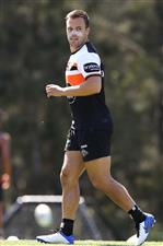 SYDNEY, AUSTRALIA - DECEMBER 07: Luke Brooks looks on during the Wests Tigers NRL training session at St. Luke's Park North on December 07, 2020 in Sydney, Australia. (Photo by Mark Kolbe/Getty Images)