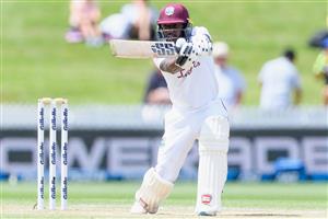 HAMILTON, NEW ZEALAND - DECEMBER 06: Jermaine Blackwood of the West Indies bats during day four of the First Test match in the series between New Zealand and the West Indies at Seddon Park on December 06, 2020 in Hamilton, New Zealand. (Photo by Kai Schwoerer/Getty Images)