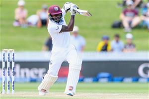 HAMILTON, NEW ZEALAND - DECEMBER 06: Jermaine Blackwood of the West Indies bats during day four of the First Test match in the series between New Zealand and the West Indies at Seddon Park on December 06, 2020 in Hamilton, New Zealand. (Photo by Kai Schwoerer/Getty Images)