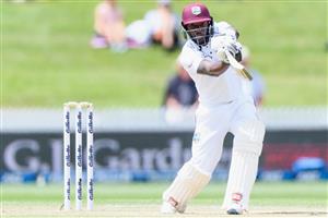HAMILTON, NEW ZEALAND - DECEMBER 06: Jermaine Blackwood of the West Indies bats during day four of the First Test match in the series between New Zealand and the West Indies at Seddon Park on December 06, 2020 in Hamilton, New Zealand. (Photo by Kai Schwoerer/Getty Images)