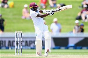 HAMILTON, NEW ZEALAND - DECEMBER 06: Jermaine Blackwood of the West Indies bats during day four of the First Test match in the series between New Zealand and the West Indies at Seddon Park on December 06, 2020 in Hamilton, New Zealand. (Photo by Kai Schwoerer/Getty Images)