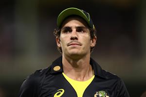 SYDNEY, AUSTRALIA - DECEMBER 06: Sean Abbott of Australia looks on during game two of the Twenty20 International series between Australia and India at Sydney Cricket Ground on December 06, 2020 in Sydney, Australia. (Photo by Ryan Pierse/Getty Images)