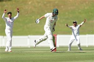 SYDNEY, AUSTRALIA - DECEMBER 07: Tim Paine of Australia A avoids a runout during day two of the three-day tour match between Australia A and India A at Drummoyne Oval on December 07, 2020 in Sydney, Australia. (Photo by Mark Metcalfe/Getty Images)