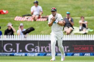 HAMILTON, NEW ZEALAND - DECEMBER 06: Tim Southee of New Zealand takes a catch to dismiss Jermaine Blackwood of the West Indies during day four of the First Test match in the series between New Zealand and the West Indies at Seddon Park on December 06, 2020 in Hamilton, New Zealand. (Photo by Kai Schwoerer/Getty Images)