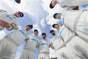 HAMILTON, NEW ZEALAND - DECEMBER 06: Captain Kane Williamson of New Zealand (C) speaks to his team mates prior to day four of the First Test match in the series between New Zealand and the West Indies at Seddon Park on December 06, 2020 in Hamilton, New Zealand. (Photo by Kai Schwoerer/Getty Images)