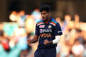 SYDNEY, AUSTRALIA - DECEMBER 08: Washington Sundar of India
celebrates dismissing Aaron Finch of Australia during game three of the Twenty20 International series between Australia and India at Sydney Cricket Ground on December 08, 2020 in Sydney, Australia. (Photo by Cameron Spencer/Getty Images)
