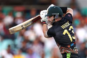 SYDNEY, AUSTRALIA - DECEMBER 08: Matthew Wade of Australia bats during game three of the Twenty20 International series between Australia and India at Sydney Cricket Ground on December 08, 2020 in Sydney, Australia. (Photo by Cameron Spencer/Getty Images)