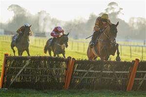 FONTWELL, ENGLAND - DECEMBER 08: Richard Johnson riding Little River Bay clear the last to win The Rose And Brut From Champagne Piaff Mares' Novices' Hurdle at Fontwell Park Racecourse on December 08, 2020 in Fontwell, England. Owners and a limited number of the public are allowed to attend the meeting due to the Coronavirus pandemic. (Photo by Alan Crowhurst/Getty Images)
