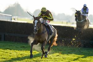FONTWELL, ENGLAND - DECEMBER 08: Richard Johnson riding Earth Moor clear the last to win The Change Your Life With mysense.com Handicap Chase at Fontwell Park Racecourse on December 08, 2020 in Fontwell, England. Owners and a limited number of the public are allowed to attend the meeting due to the Coronavirus pandemic. (Photo by Alan Crowhurst/Getty Images)