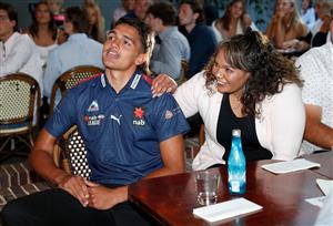 MELBOURNE, AUSTRALIA - DECEMBER 09: Jamarra Ugle-Hagan celebrates with family after being announced as the number 1 pick during the NAB AFL Draft on December 09, 2020 in Melbourne, Australia. (Photo by Michael Willson/AFL Photos via Getty Images)