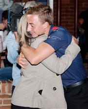 MELBOURNE, AUSTRALIA - DECEMBER 09: Bailey Laurie celebrates after his name is read out during the NAB AFL Draft on December 09, 2020 in Melbourne, Australia. (Photo by Michael Willson/AFL Photos via Getty Images)