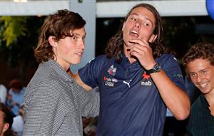 MELBOURNE, AUSTRALIA - DECEMBER 09: Archie Perkins celebrates as his name is called out during the NAB AFL Draft on December 09, 2020 in Melbourne, Australia. (Photo by Michael Willson/AFL Photos via Getty Images)