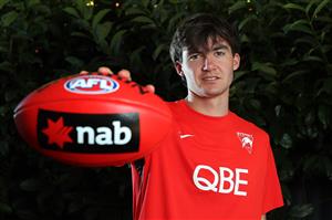 PERTH, AUSTRALIA - DECEMBER 09: Logan McDonald poses following the 2020 AFL Draft virtual event, at his home on December 09, 2020 in Perth, Australia. (Photo by Paul Kane/AFL Photos/via Getty Images)