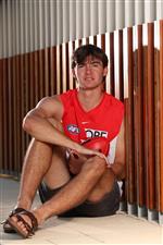 PERTH, AUSTRALIA - DECEMBER 09: Logan McDonald poses following the 2020 AFL Draft virtual event, at the Manning Community Hub on December 09, 2020 in Perth, Australia. (Photo by Paul Kane/AFL Photos/via Getty Images)