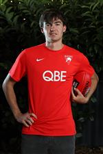PERTH, AUSTRALIA - DECEMBER 09: Logan McDonald poses following the 2020 AFL Draft virtual event, at his home on December 09, 2020 in Perth, Australia. (Photo by Paul Kane/AFL Photos/via Getty Images)