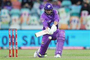 HOBART, AUSTRALIA - DECEMBER 10: Tim David of the Hurricanes bats during the Big Bash League match between the Hobart Hurricanes and Sydney Sixers at Blundstone Arena, on December 10, 2020, in Hobart, Australia. (Photo by Matt King/Getty Images)