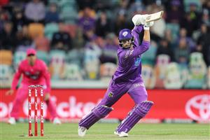 HOBART, AUSTRALIA - DECEMBER 10: Tim David of the Hurricanes bats during the Big Bash League match between the Hobart Hurricanes and Sydney Sixers at Blundstone Arena, on December 10, 2020, in Hobart, Australia. (Photo by Matt King/Getty Images)