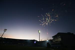 HOBART, AUSTRALIA - DECEMBER 10: A fireworks display is seen in between innings during the Big Bash League match between the Hobart Hurricanes and Sydney Sixers at Blundstone Arena, on December 10, 2020, in Hobart, Australia. (Photo by Matt King/Getty Images)